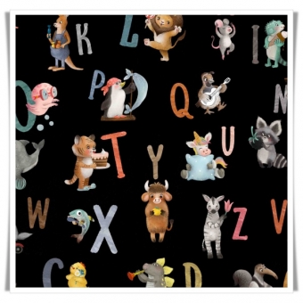 Tela abecedario con dibujos de animales