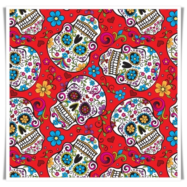 Tela calaveras mexicanas rojo