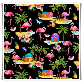 Fat quarter tela patchwork estampada con dibujos de flamencos