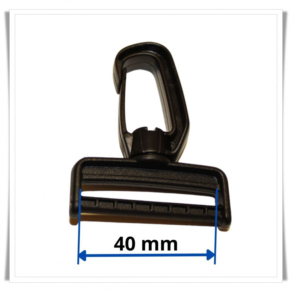 Mosqueton giratorio de plastico negro para cinta de 4cms